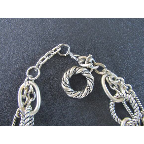 Silver Tone 3 Tier Chain Faux Pearl Bead Necklace 18" Boho Whimsigoth Retro Y2K - Picture 5 of 6